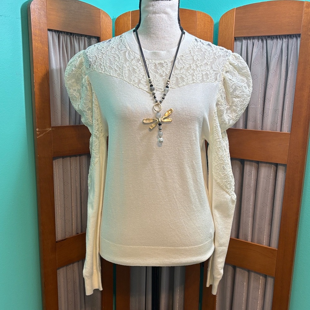 Express Ivory Lace Detail Blouse